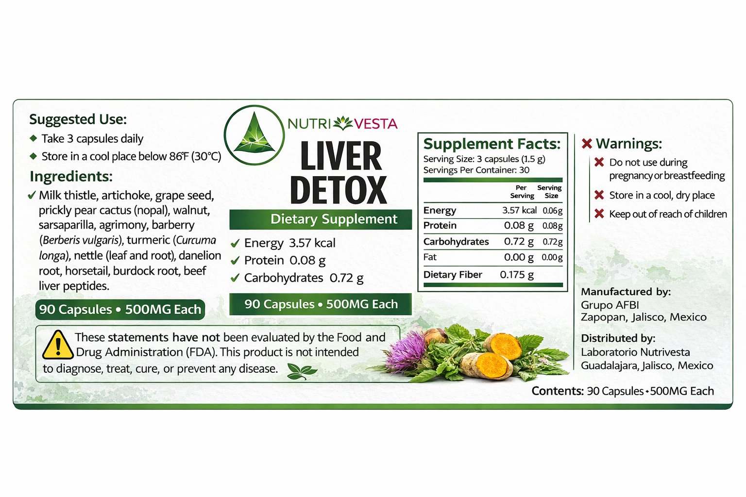 Liver Detox - Suplemento Dietético 90 Cápsulas 500mg