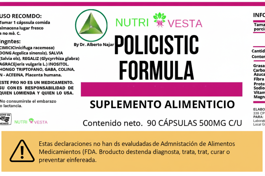 Policistic Formula - Etiqueta en español con aviso FDA